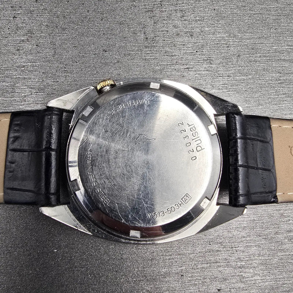 Seiko Pulsar Watch Men 36mm Gold Dial Silver Daydate Y513-503H New Battery10