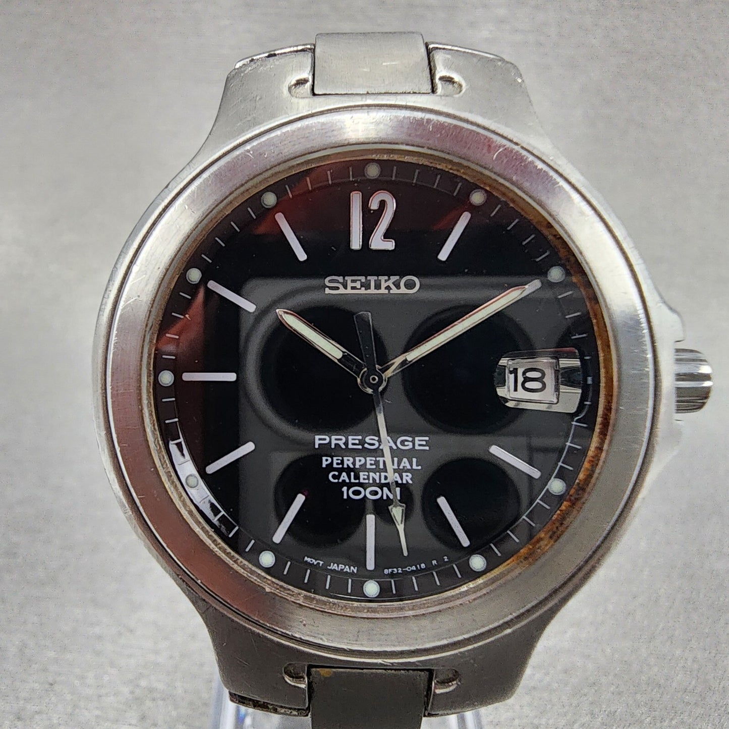 Seiko Presage Perpetual Calendar Watch Men 37mm Black Dial Steel Date New Batt