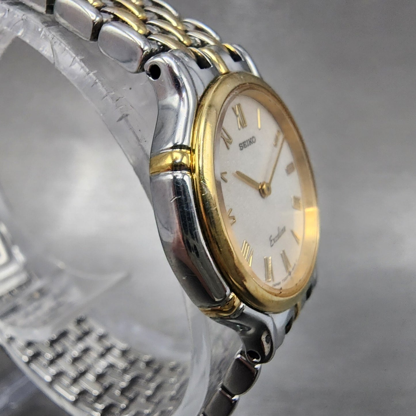 Seiko Exceline Watch Women 24mm Silver Dial Two Tone Round 7320-0410 New Battery