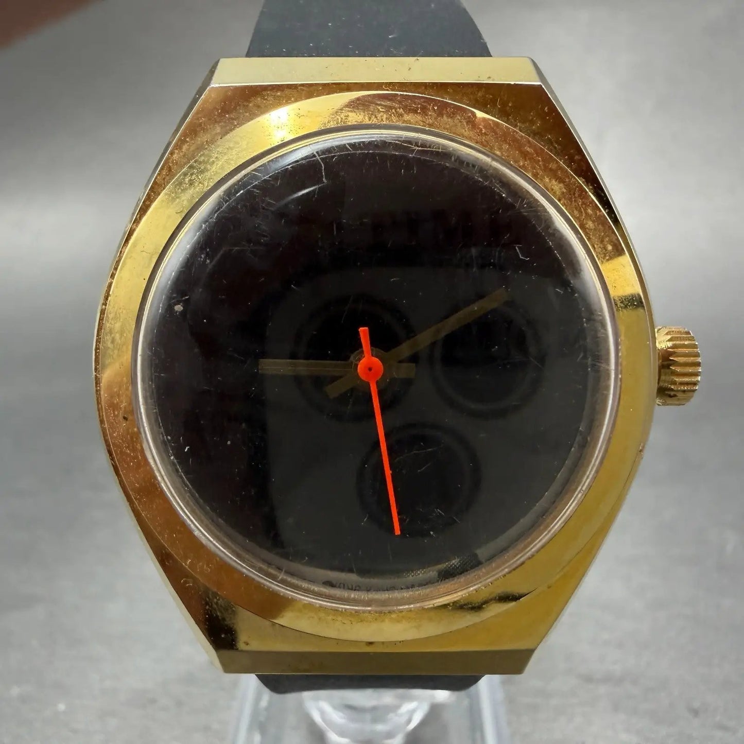 Hugh Hefner Time To F**k Watch Men 38mm Black Dial Gold Tone Manual Wind PARTS10