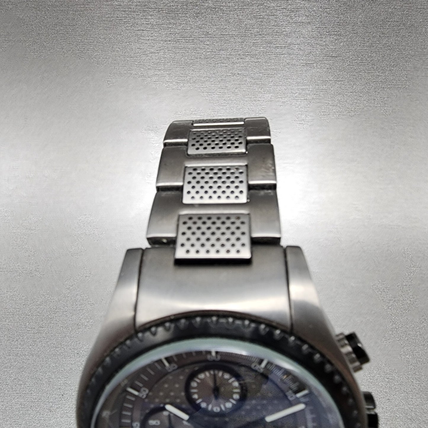 Armani Exchange Chronograph Watch Men 45mm Gray Dial Gunmetal Case Round New Bat