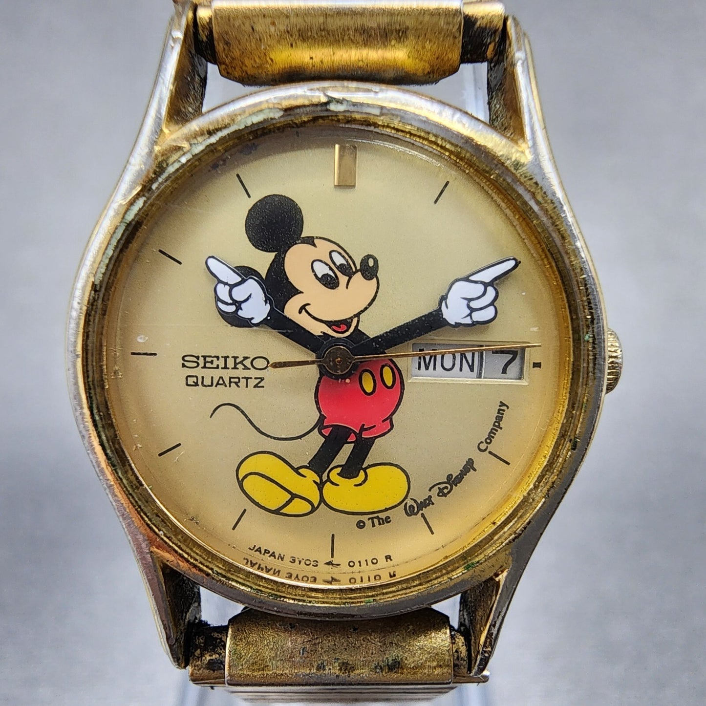 VTG Seiko Mickey Mouse Watch Women 22mm Cream Dial Gold Tone Daydate New Battery