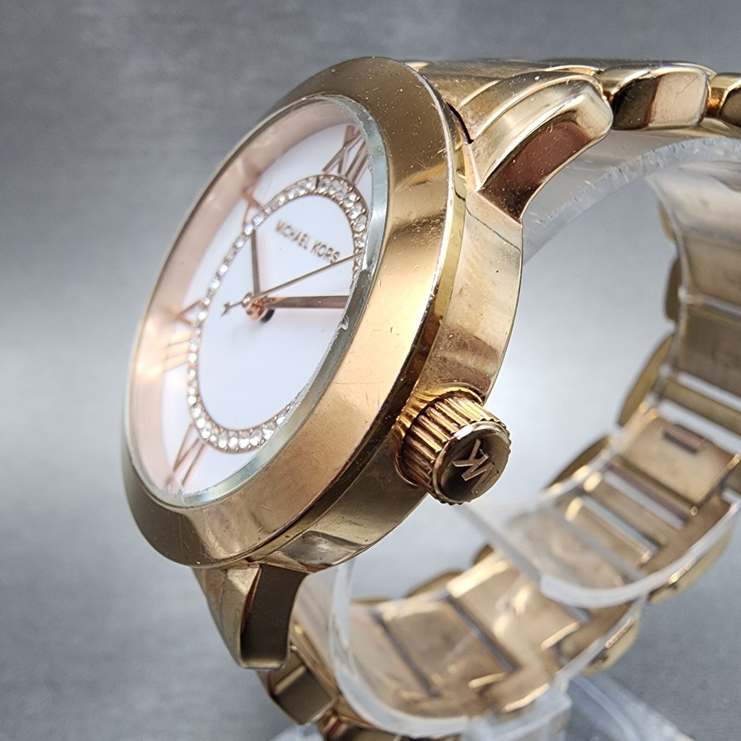 Michael Kors Watch Women 34mm White Dial Rose Gold Tone Round MK-3530 New Batt