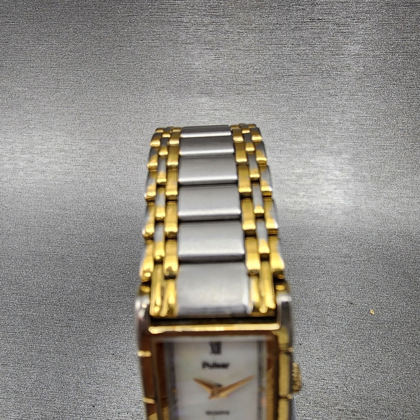 Pulsar Tank Watch Women 17mm MOP Dial Two Tone Rectangle V232-6050 New Battery