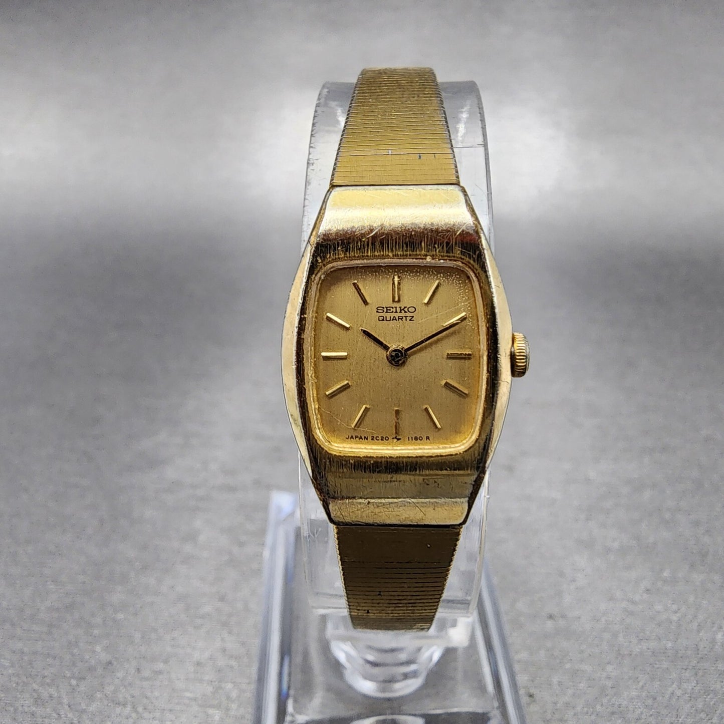 VTG Seiko Watch Women 16mm Gold Dial Gold Tone 2C20-5559 Tonneau New Battery