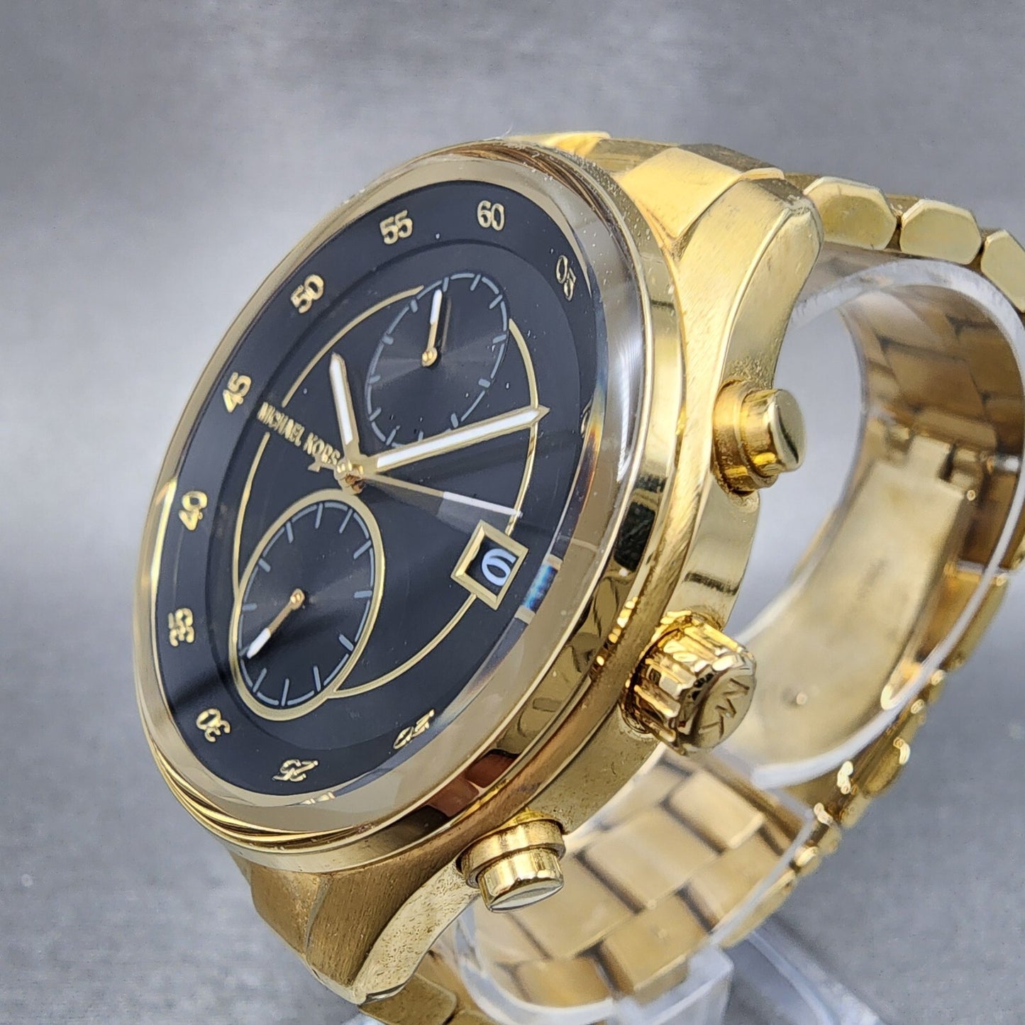 Michael Kors Briar Watch Women 40mm Black Dial Gold Tone Date Round New Battery