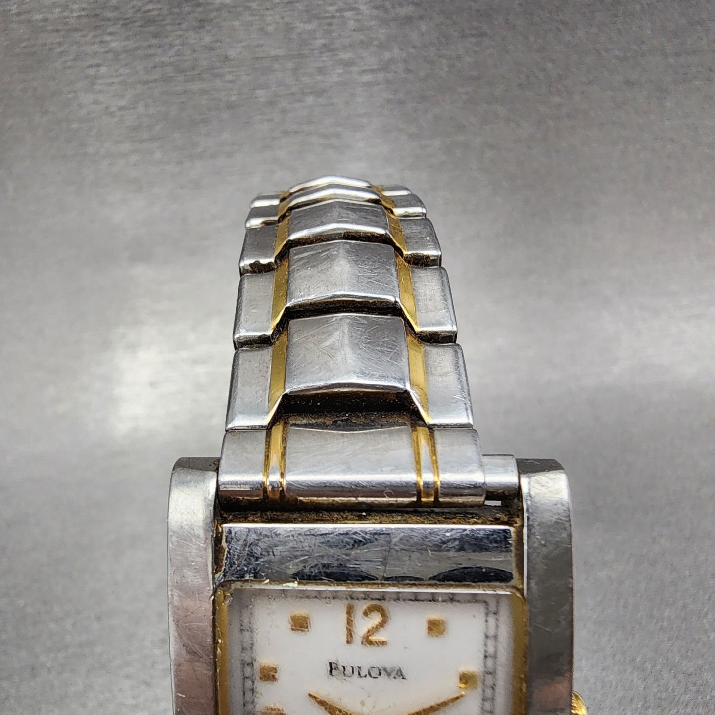 Bulova Tank Watch Men 27mm White Dial Two Tone Date Rectangle 98G85 New Battery