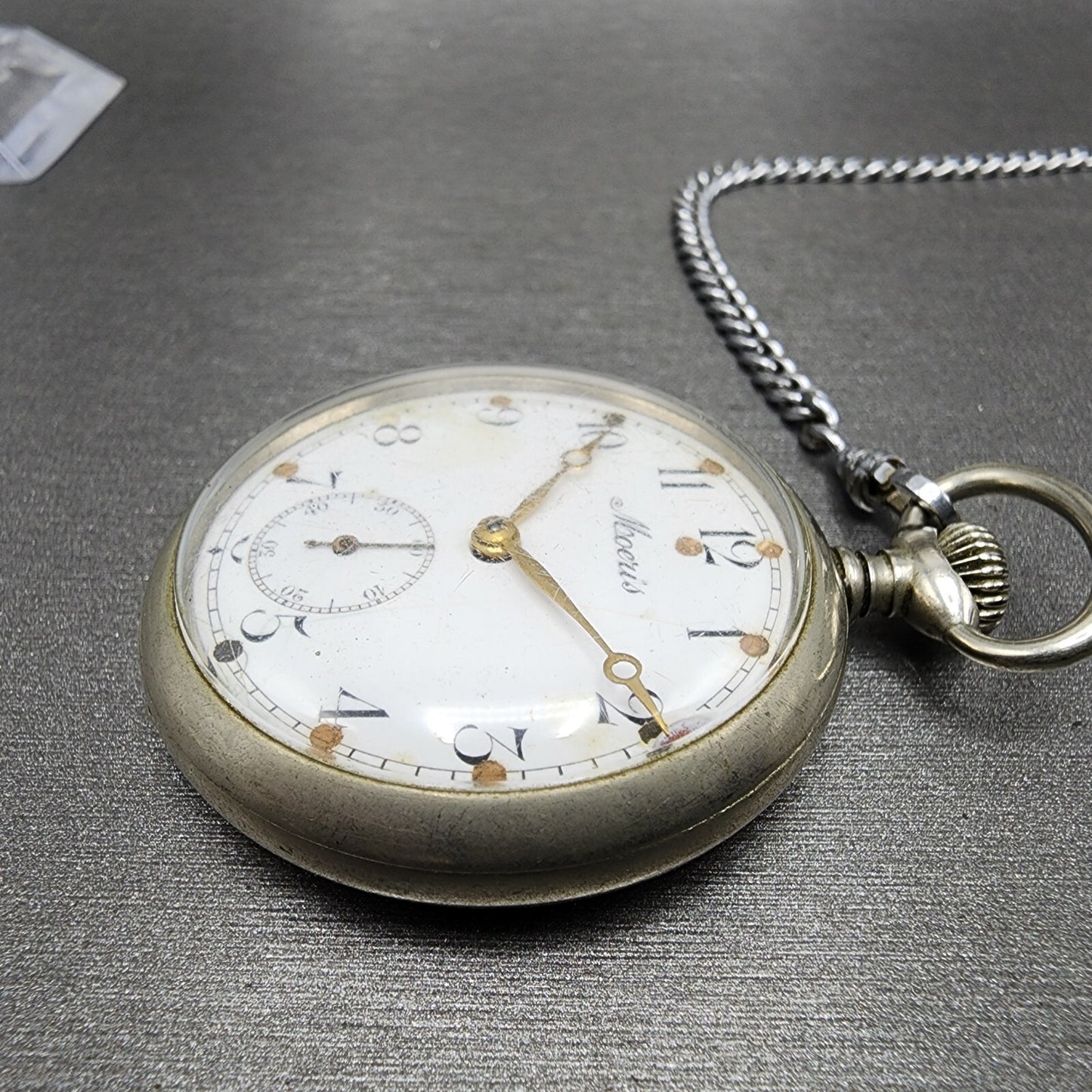 Moeris Pocket Watch Men 43mm White Dial Steel Manual Wind READ!!! Vintage