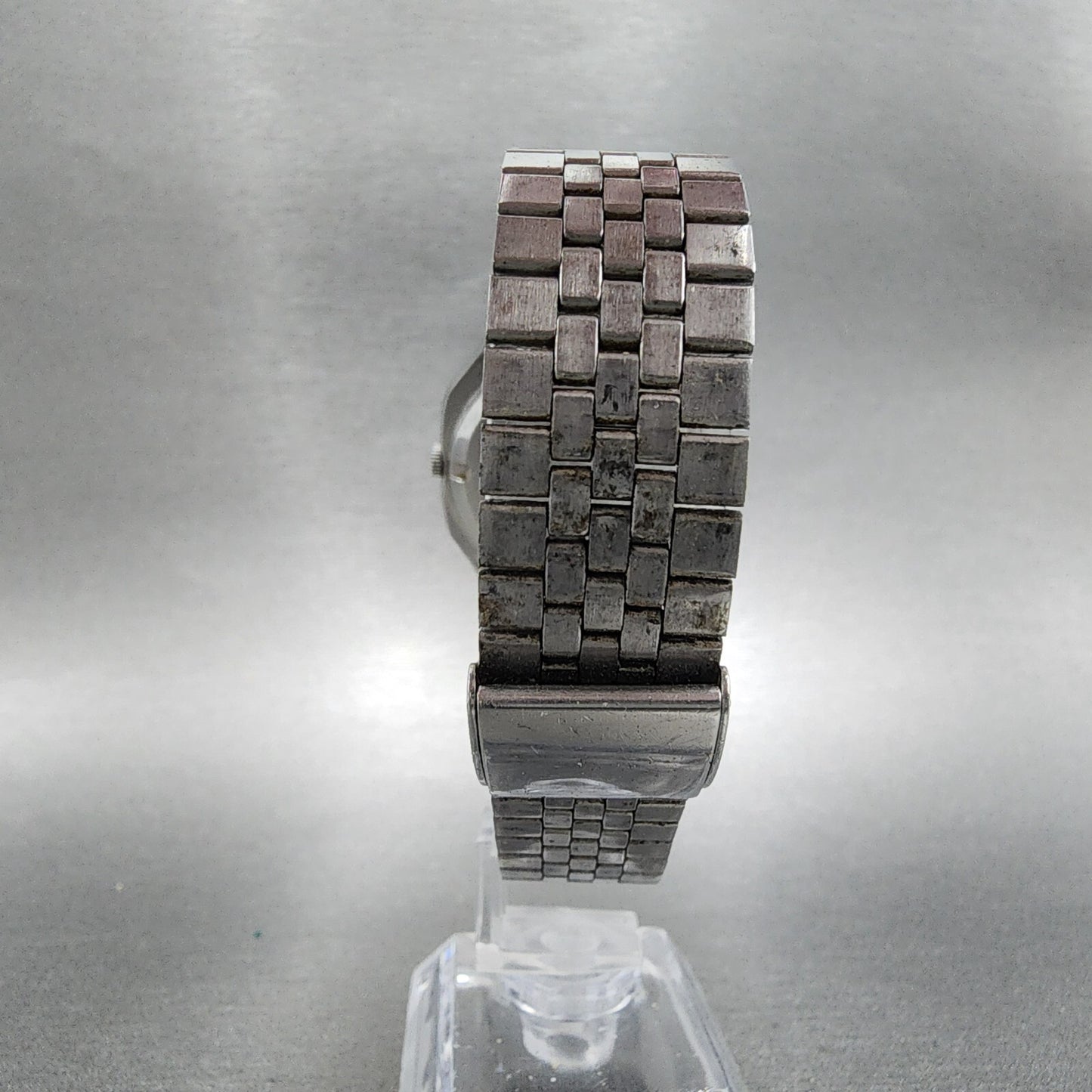 Seiko SQ Watch Men 36mm Black Dial Stainless Steel Daydate Rectangle New Battery