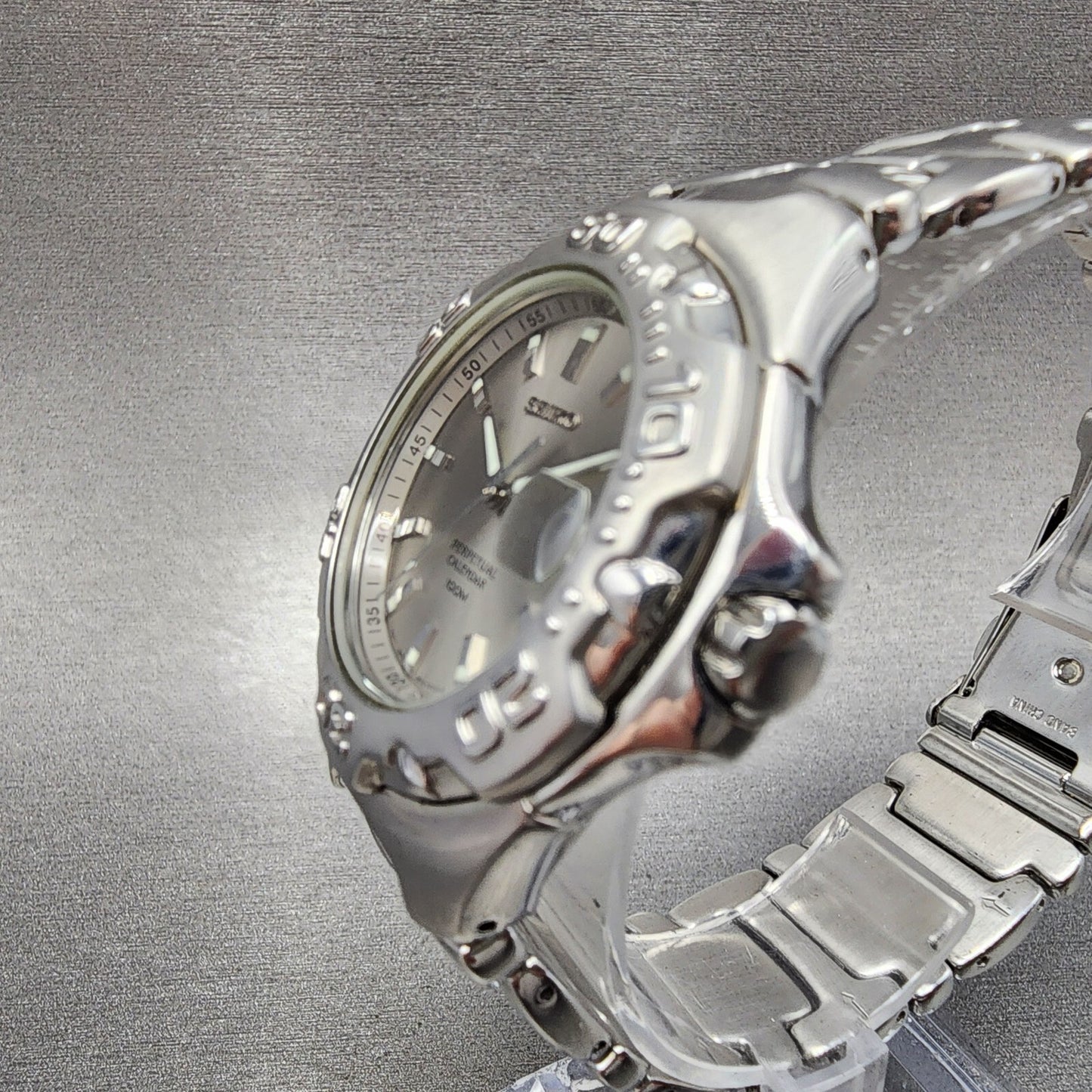 Seiko Perpetual Calendar Watch Men 39mm Silver Dial Steel Date Round New Battery
