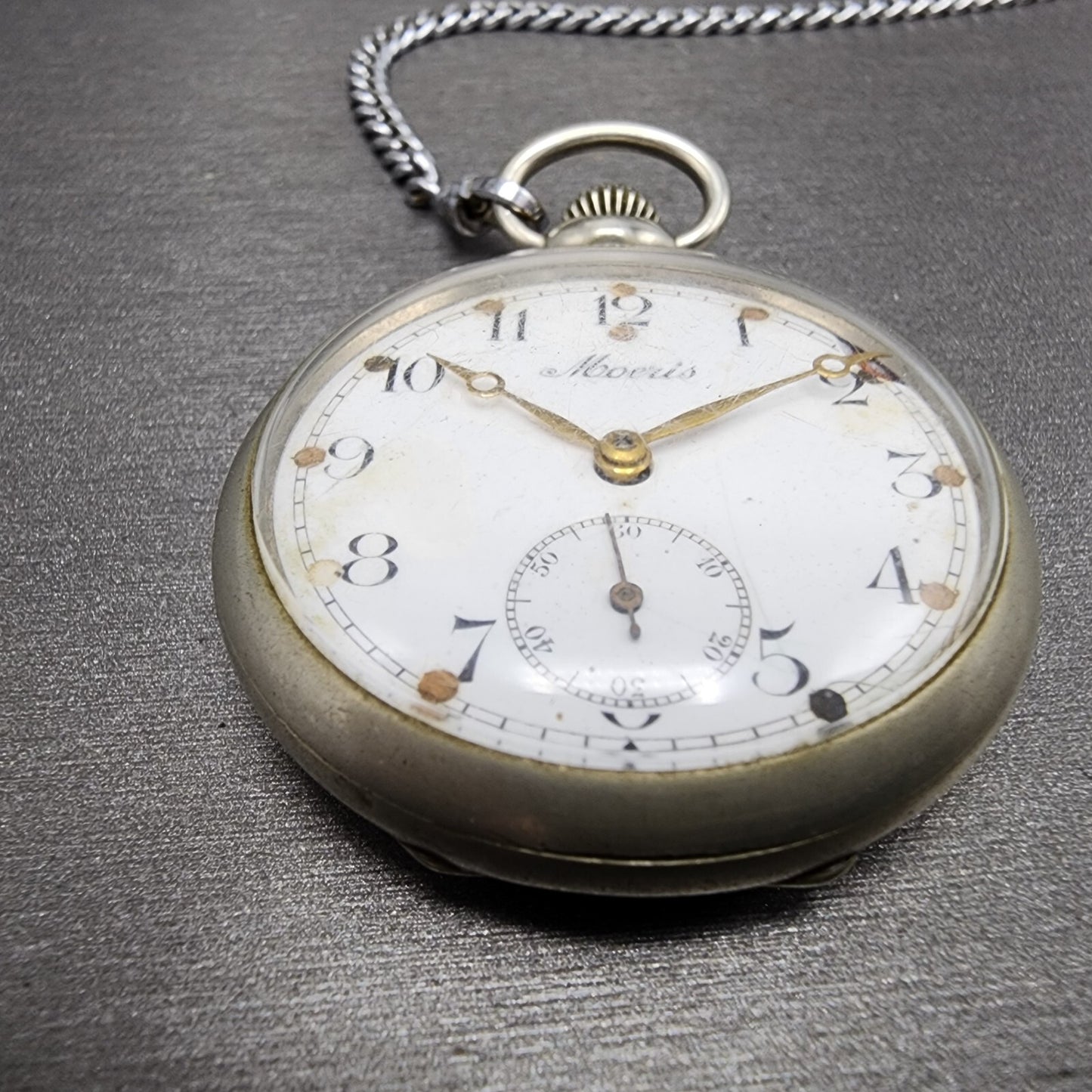 Moeris Pocket Watch Men 43mm White Dial Steel Manual Wind READ!!! Vintage