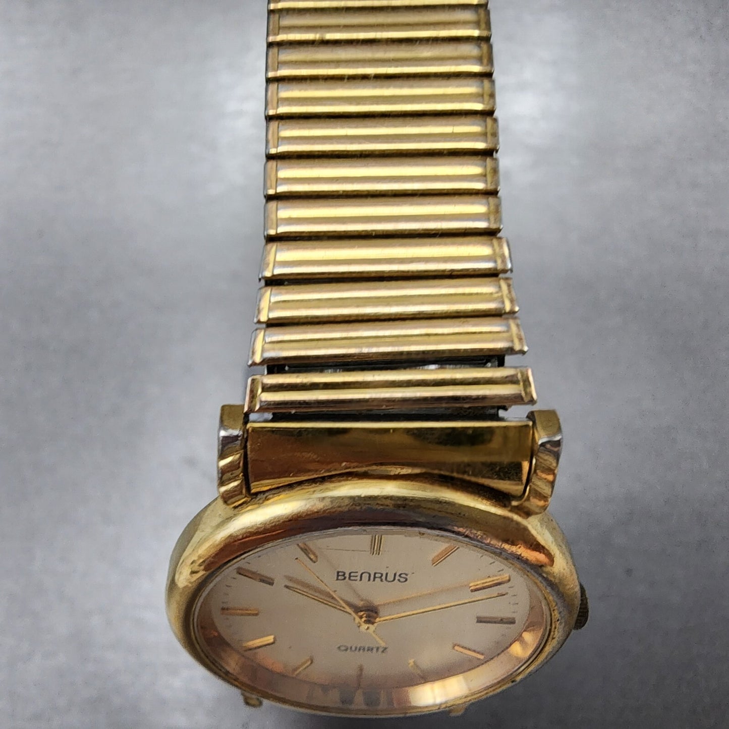 VTG Benrus Watch Men 32mm Champagne Dial Gold Tone Round New Battery