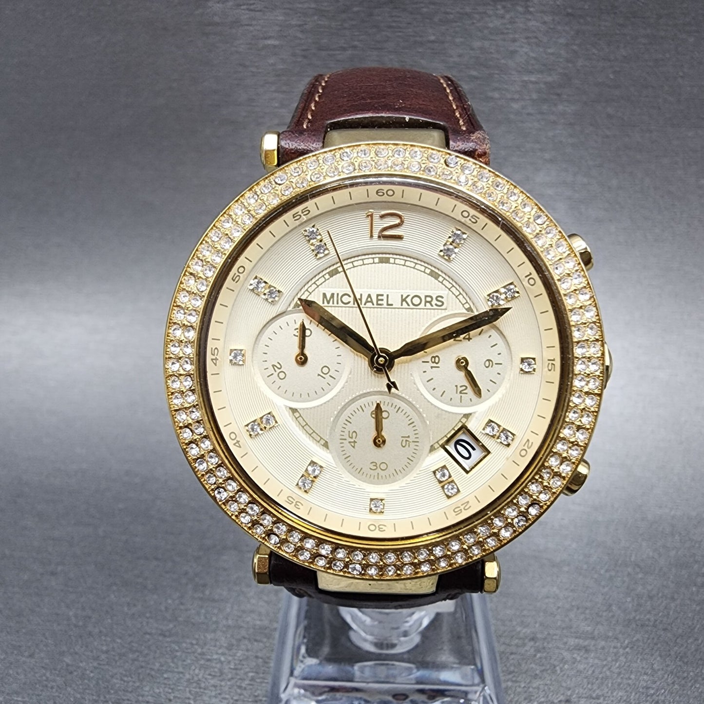 Michael Kors Parker Watch Women 39mm Champagne Dial Gold Tone MK2249 New Battery