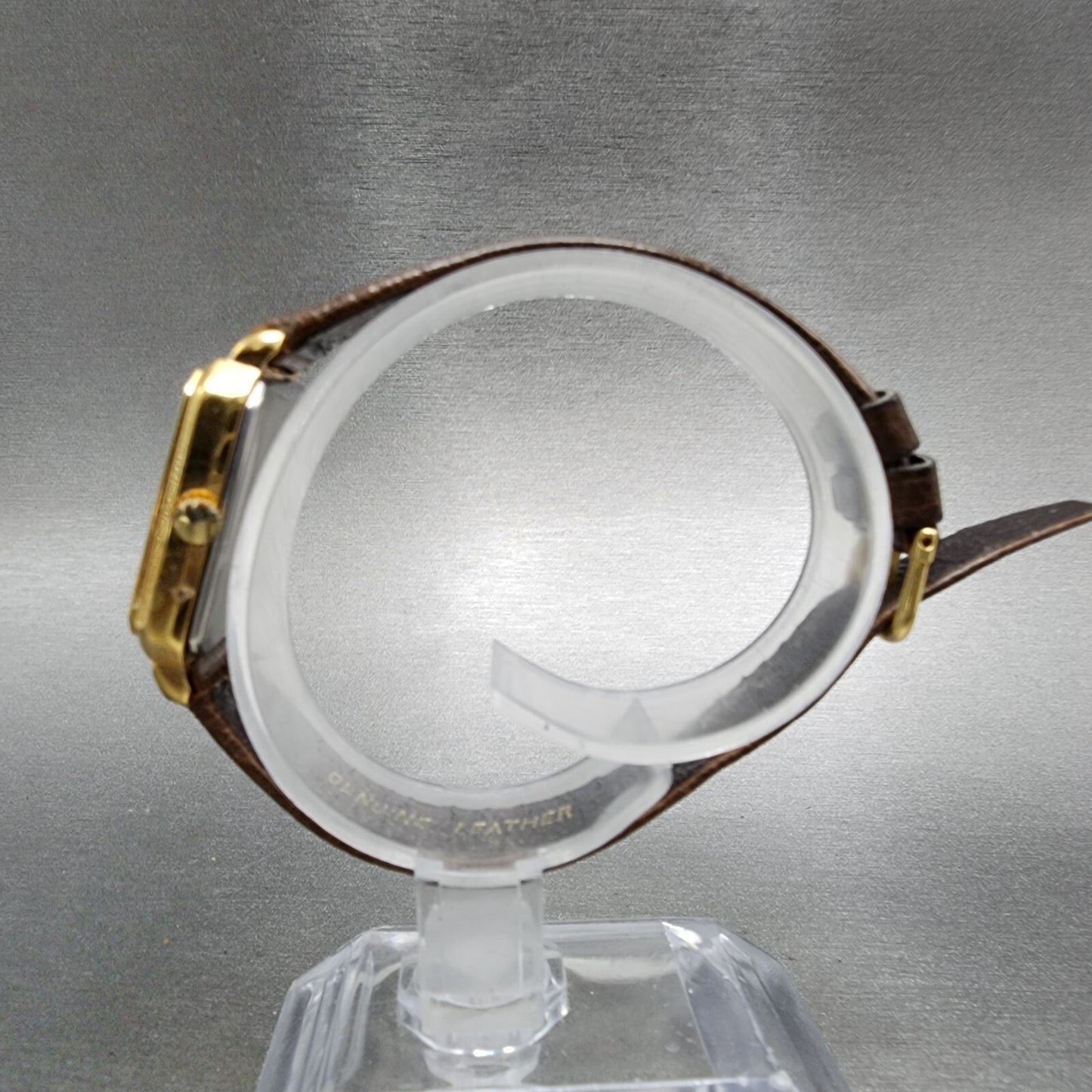 Lucien Piccard Dufonte Tank Watch Women 21mm Gold Dial Gold Tone Rectangle Runs