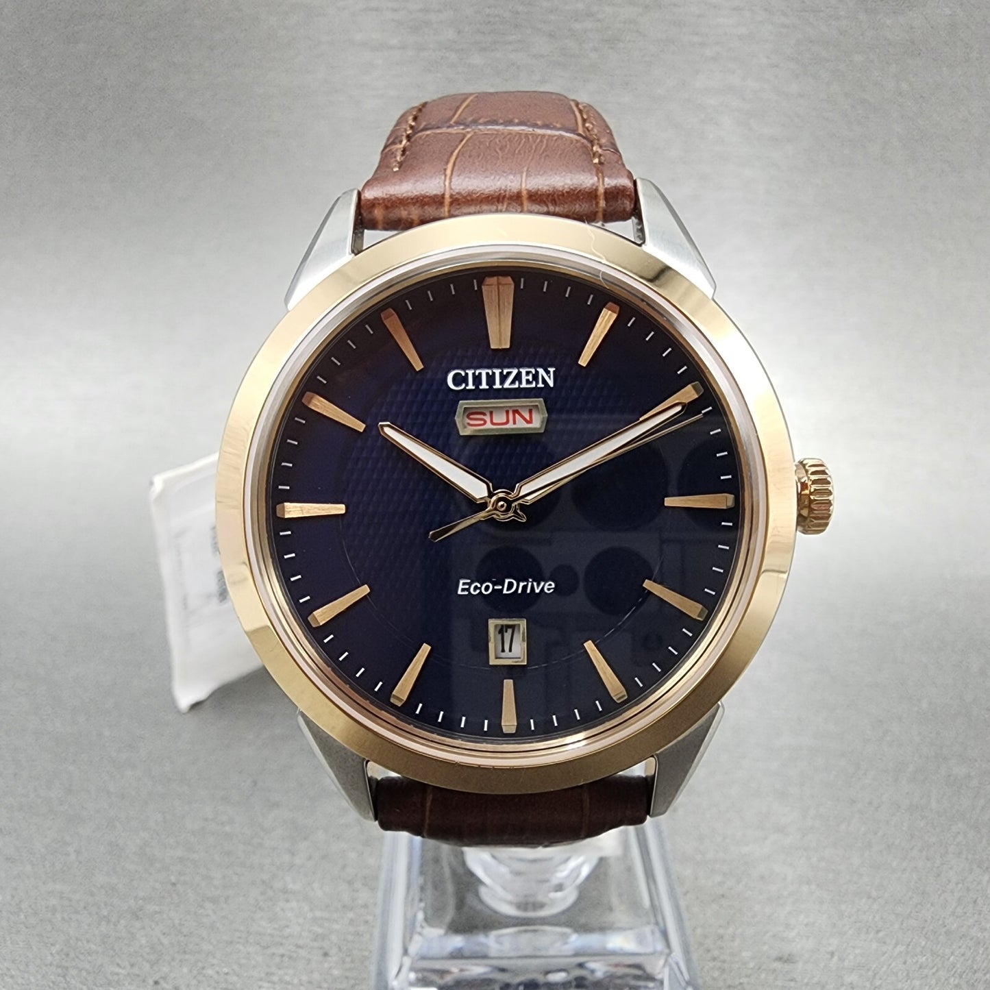 Citizen Eco-Drive Watch Men 40mm Blue Dial Two Tone Daydate Round AW0096-06L