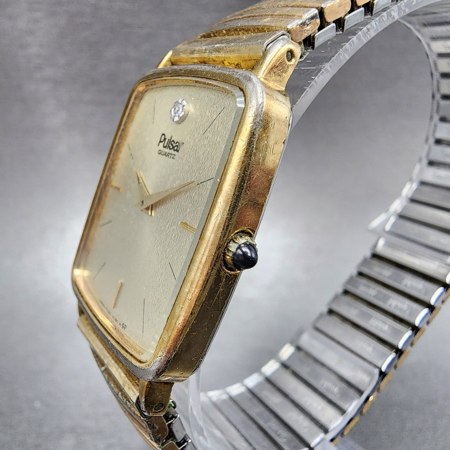 Pulsar Tank Watch Men 26mm Champange Dial Gold Tone Rectangle Y100-5869 PARTS
