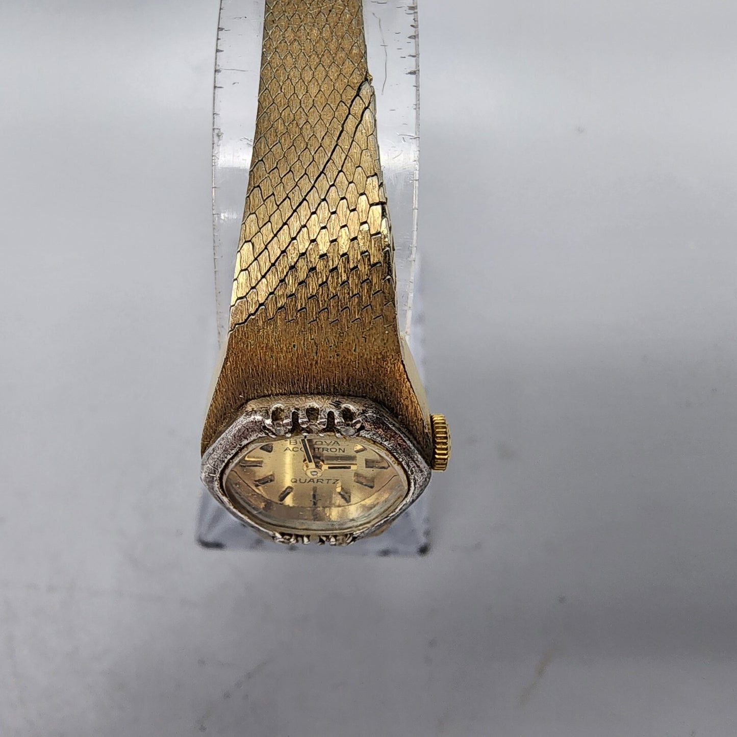 VTG Bulova Accutron Watch Women Gold Tone Gold Dial Diamond Bezel New Battery