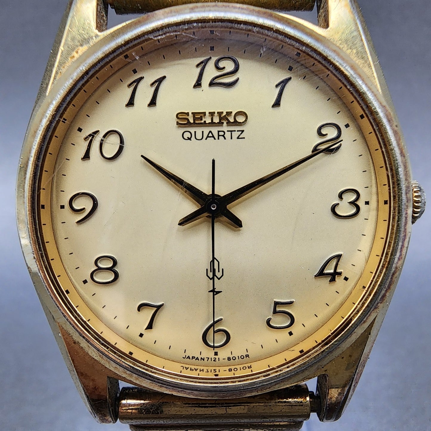 Seiko Watch Men 36mm Champagne Dial Gold Tone Round 7121-8000 New Battery