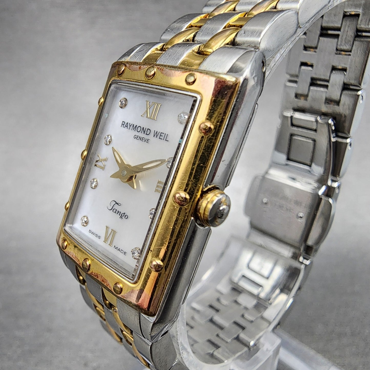 Raymond Weil Tango Tank Watch Women 19mm MOP Dial Two Tone Rectangle New Battery