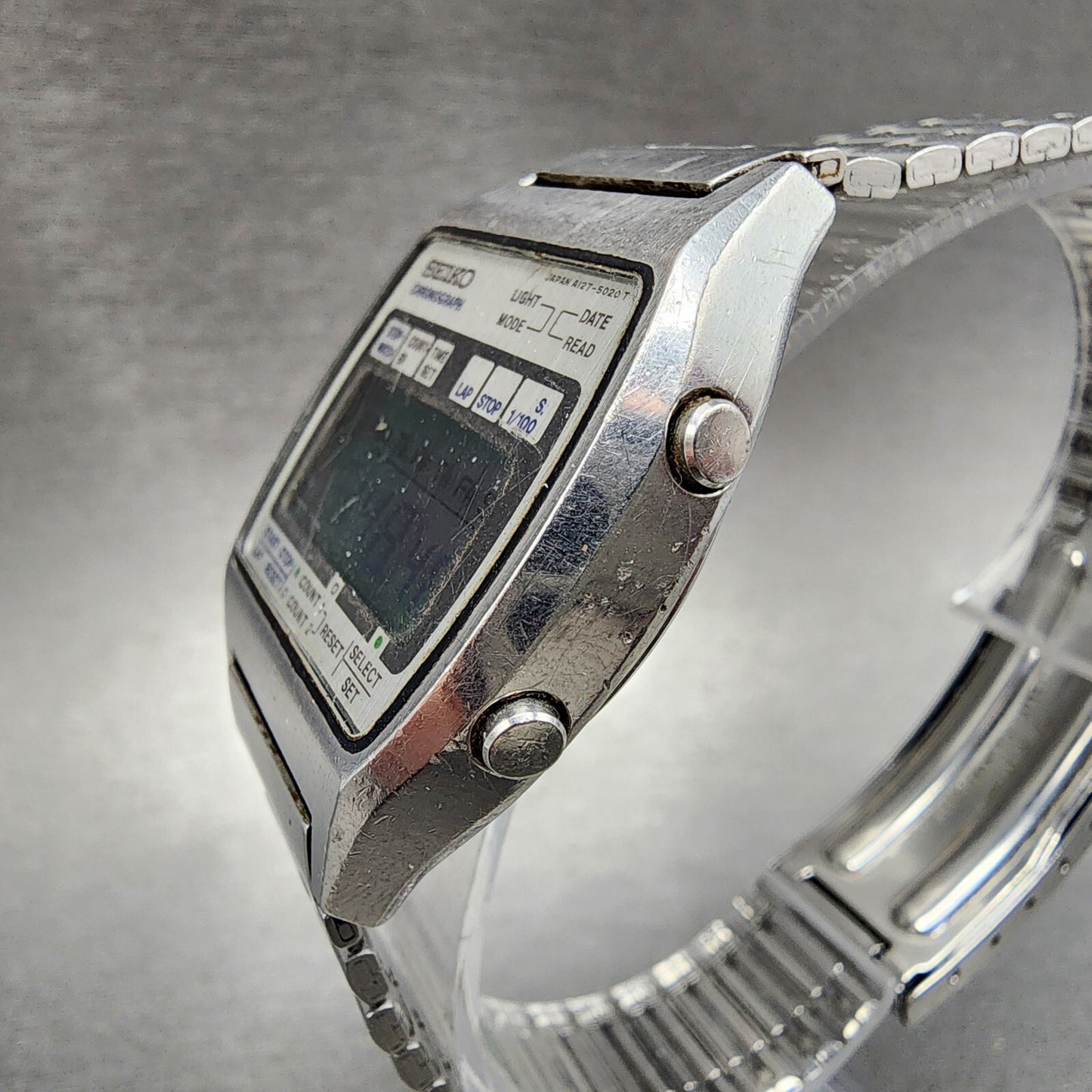 Seiko Digital Watch Men 34mm Steel Chronograph A127-5029 New Battery