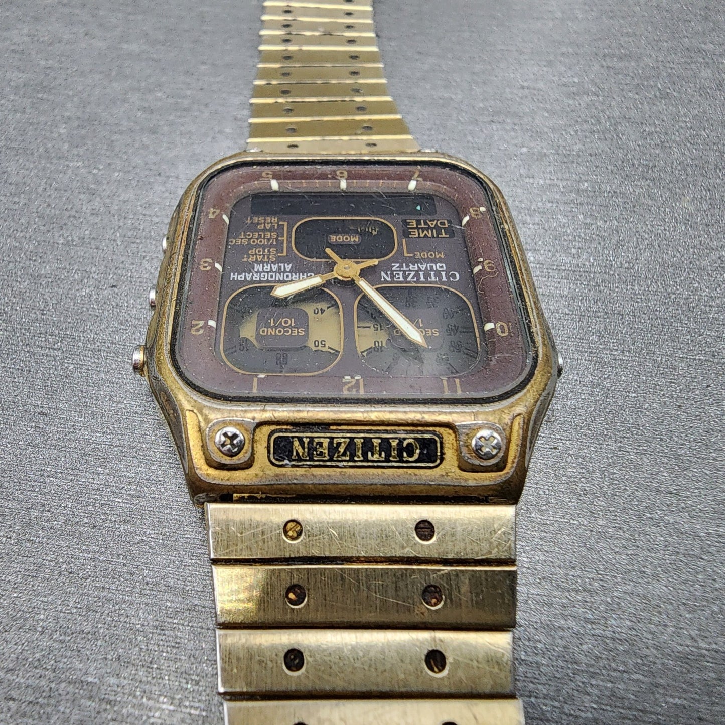 Citizen Robot Face Watch Men 32mm Brown Dial Gold Tone Rectangle 8943 PARTS