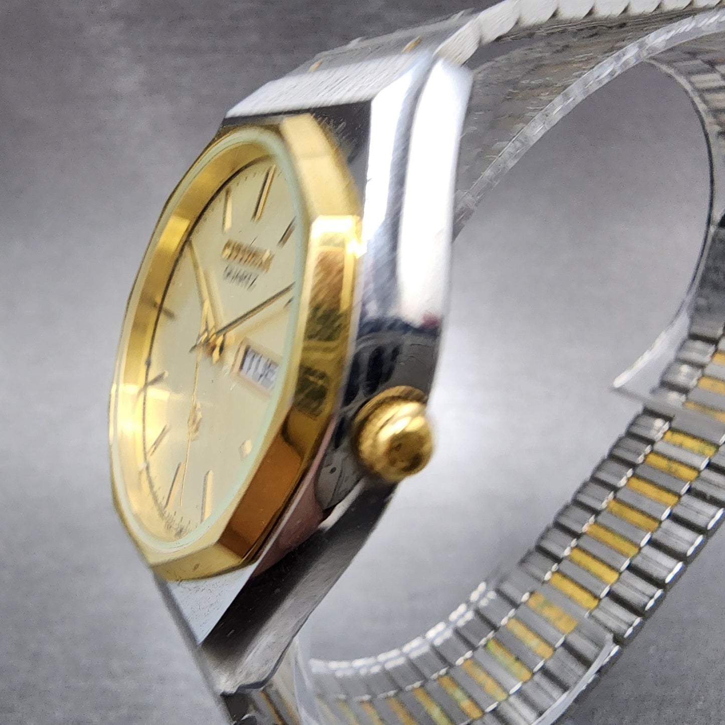 Citizen CQ Watch Men 34mm Champagne Dial Two Tone Daydate 3801-289536 PARTS