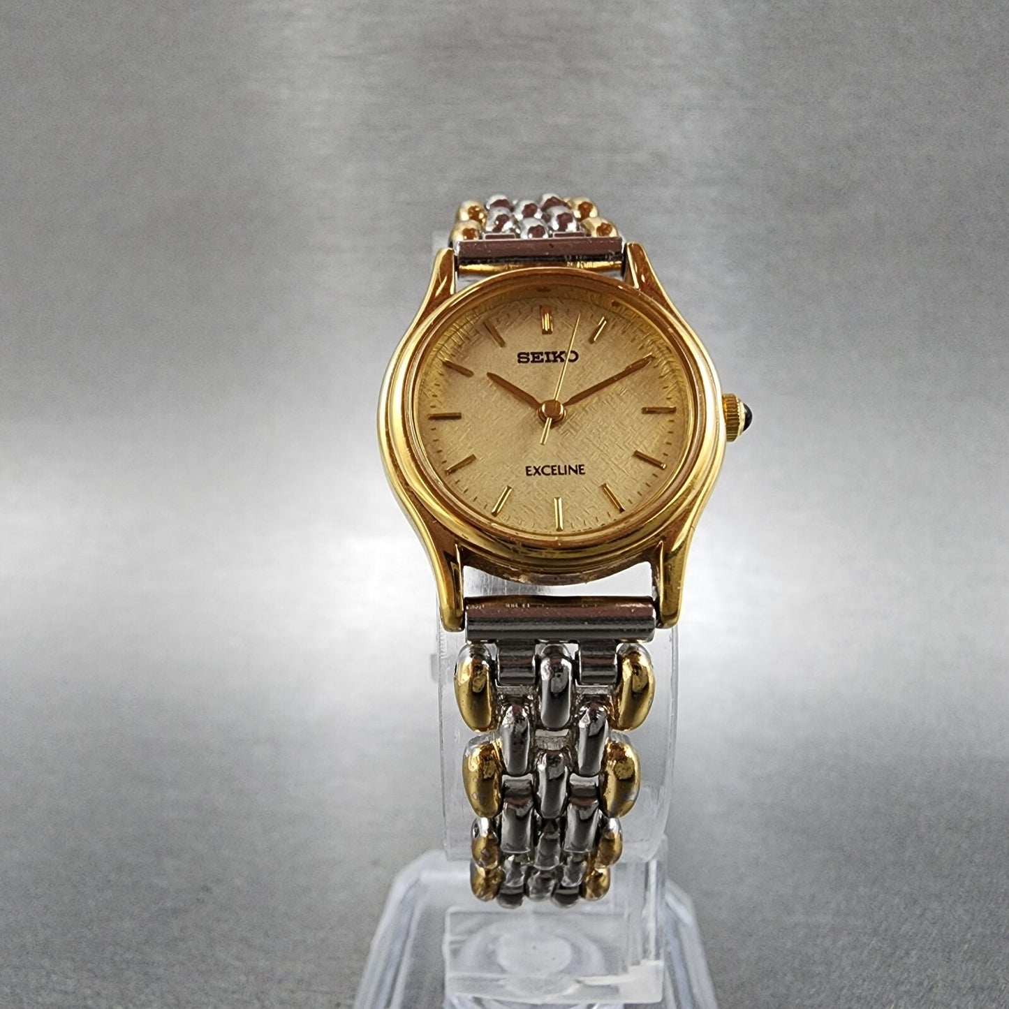 Seiko Exceline Watch Women 21mm Champagne Dial Two Tone 2j41-0040 New Battery