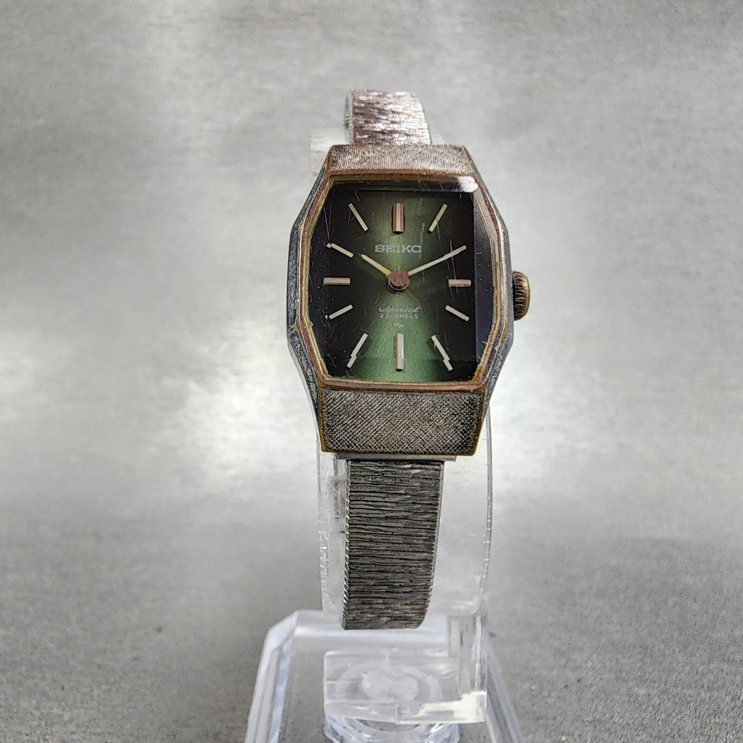 Seiko Special Watch Women 18mm Green Dial Silver Tone Manual 1140-3190 Runs