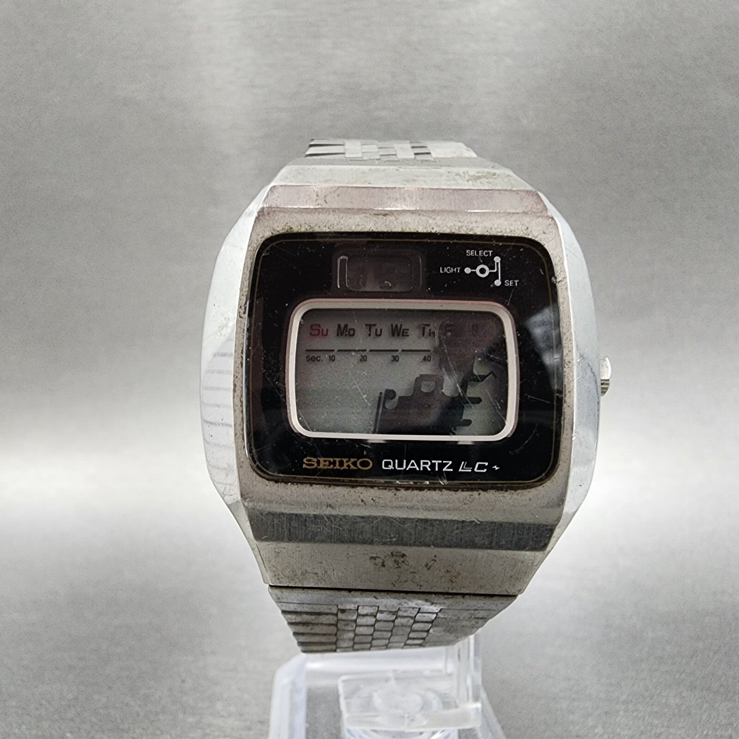 Seiko Digital Watch Men 37mm LCD Steel Daydate Rectangle 0114-0020 PARTS