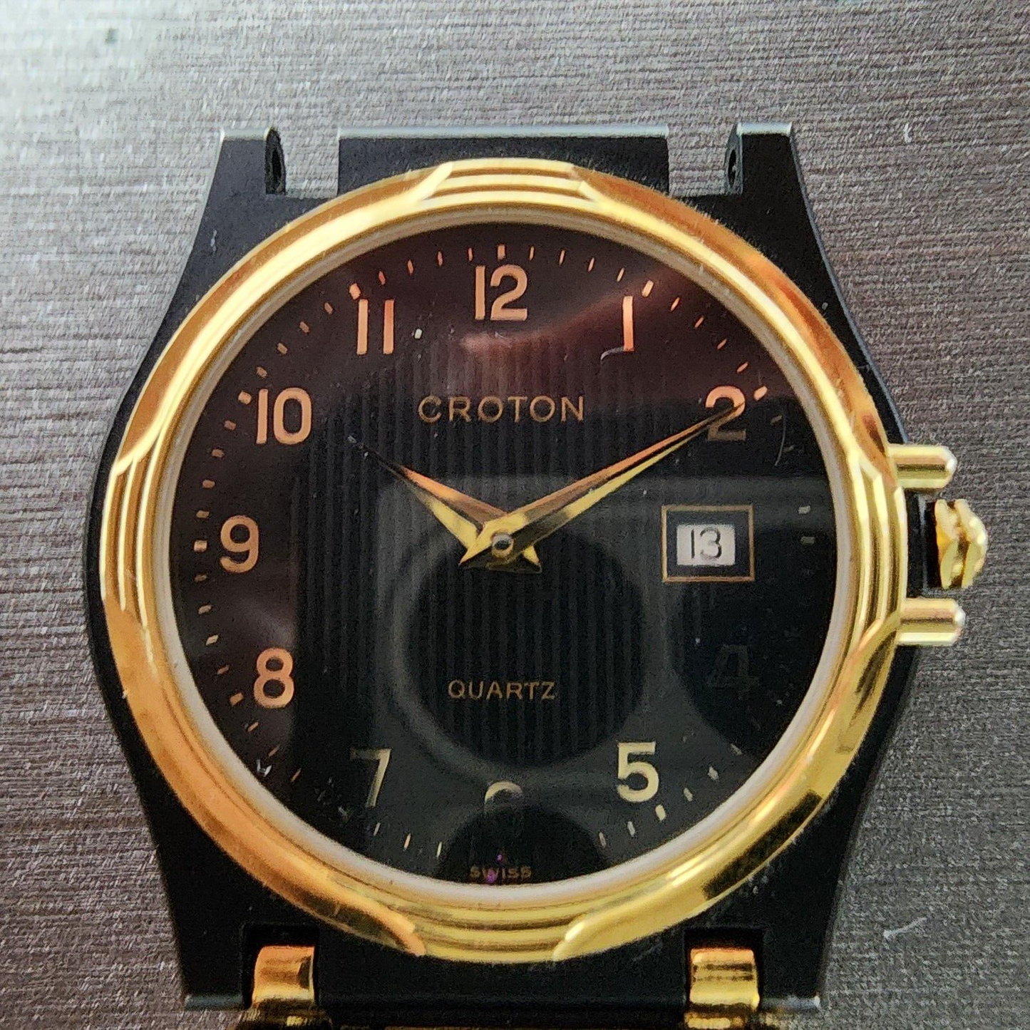 NOS Croton Watch Women 30mm Black Dial Black Tone Date Round New Battery