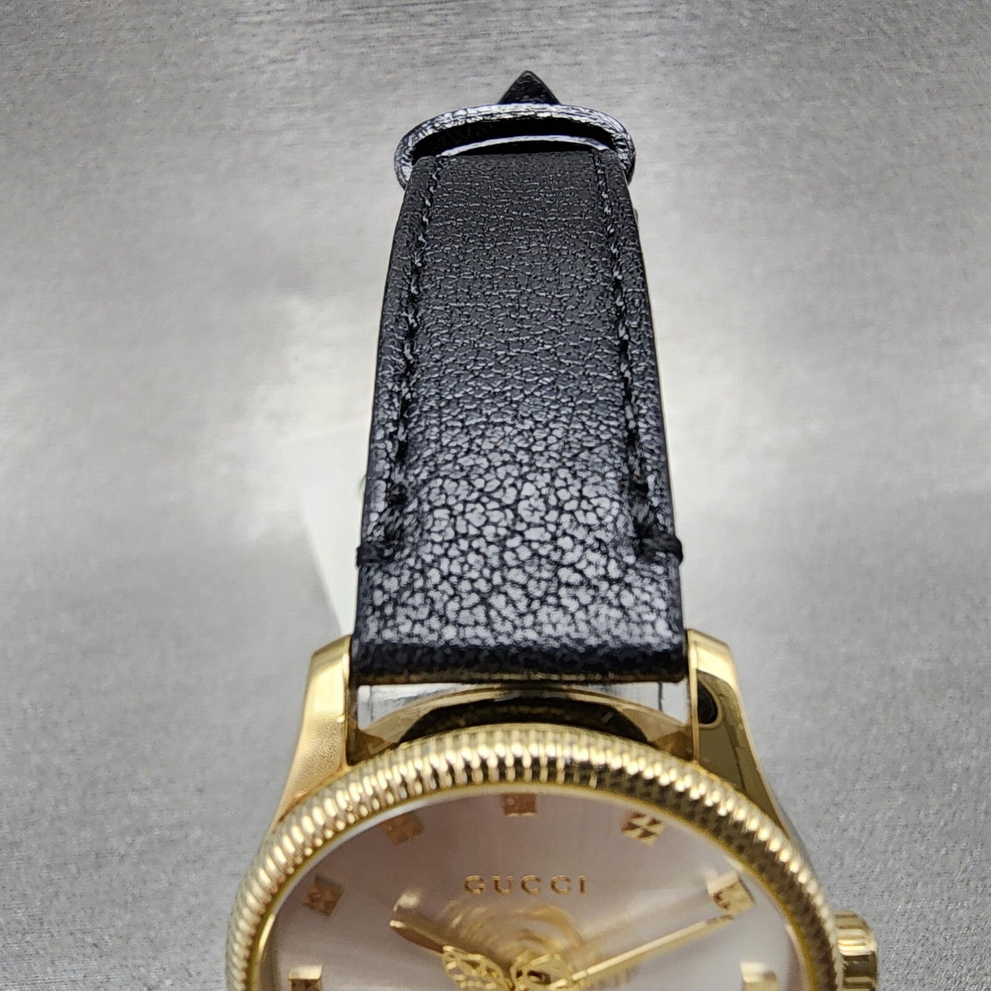 Gucci G-Timeless Watch Women 29mm Silver Dial Gold Tone Round Leather YA1265023