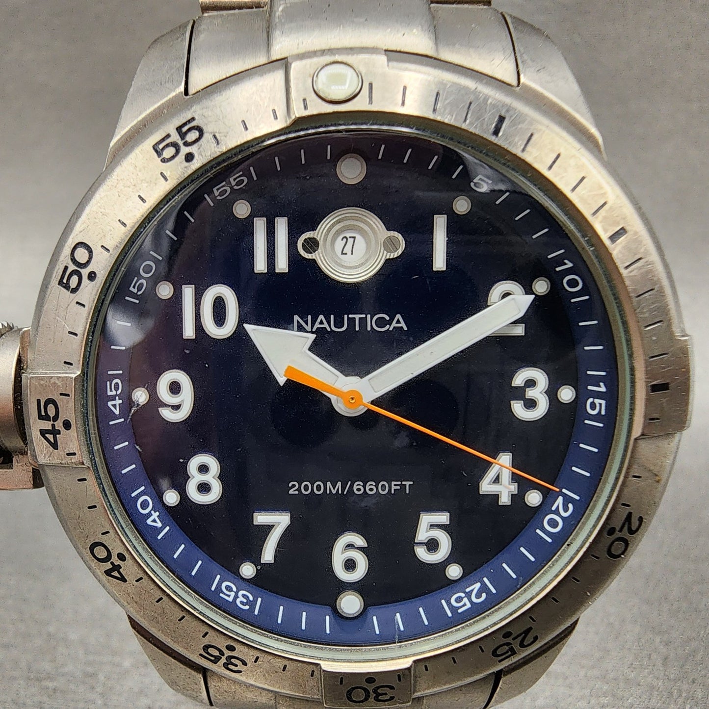 Nautica BFC Dive Watch Men 46mm Blue Dial Titanium Date Round A18521 New Battery