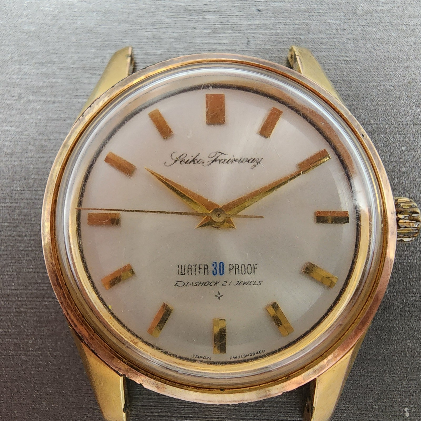 Seiko Fairway Watch Men 36mm Silver Dial Gold Tone Manual Runs
