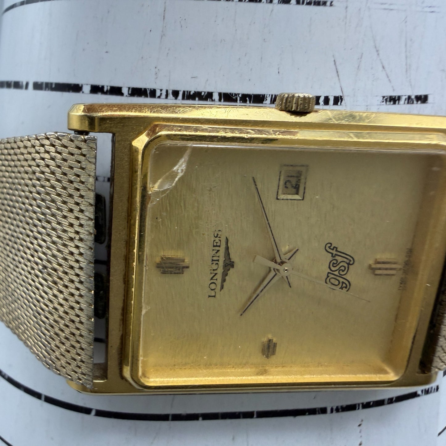 Longines Tank Watch Men 26mm Gold Dial Gold Tone Date Rectangle New Battery13