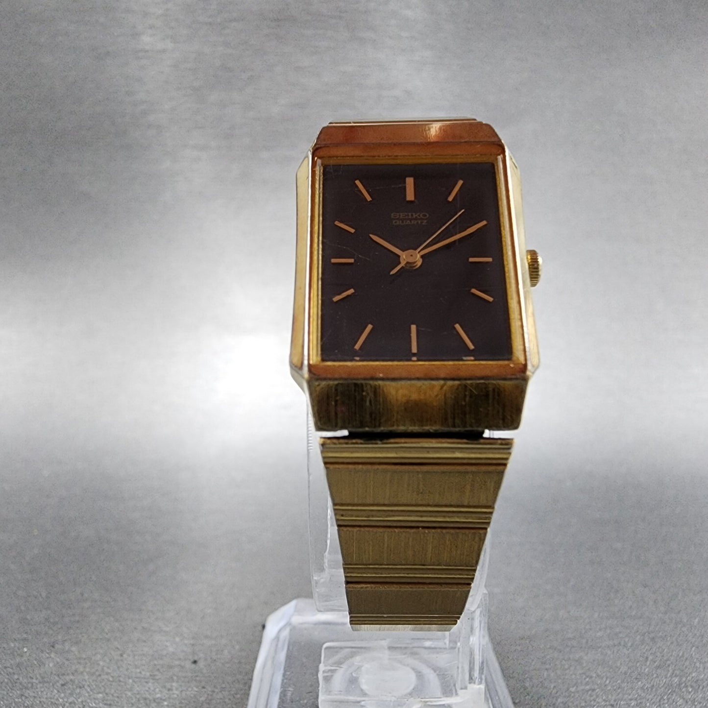 Seiko Tank Watch Women 19mm Black Dial Gold Tone Octagon 2C21-5220 New Battery