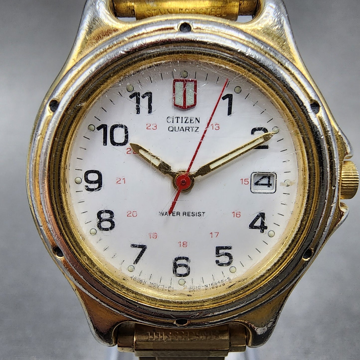 Citizen Watch Women White 27mm Dial Gold Tone Date Round 6010-S37668 New Battery