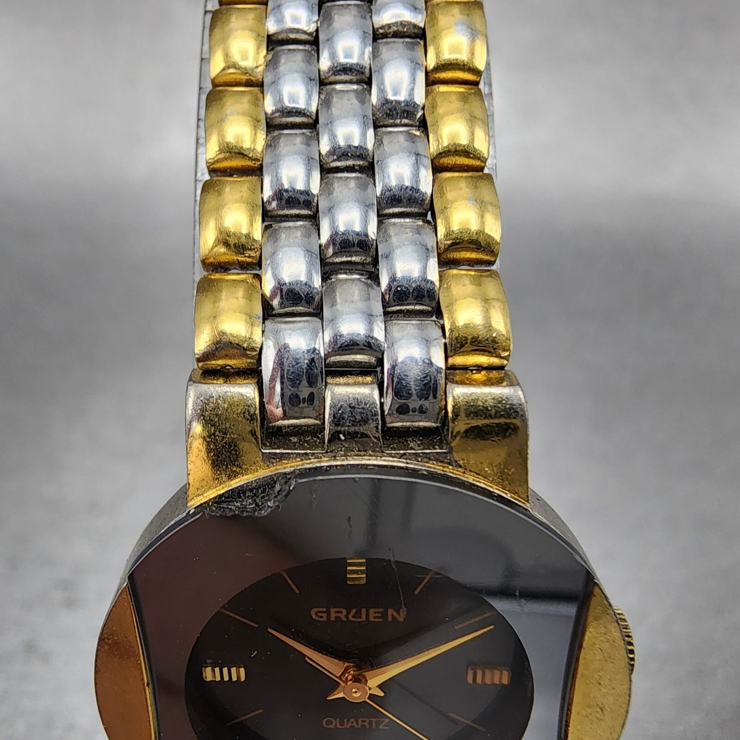 Gruen Watch Women 24mm Gray Dial Two Tone Round 200-Y481 New Battery