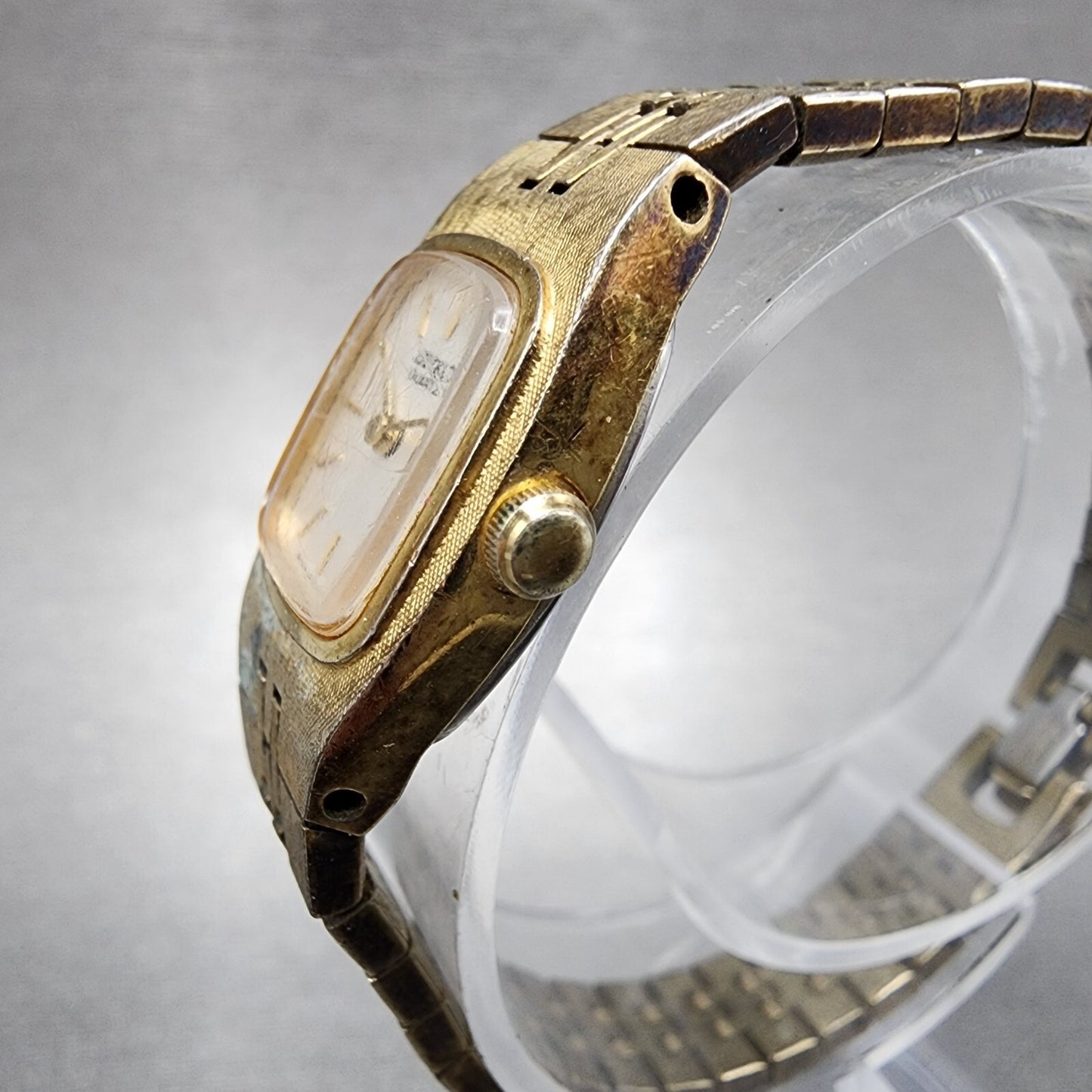 VTG Seiko Watch Women 17mm Silver Dial Gold Tone Rectangle 5420-5060 New Battery