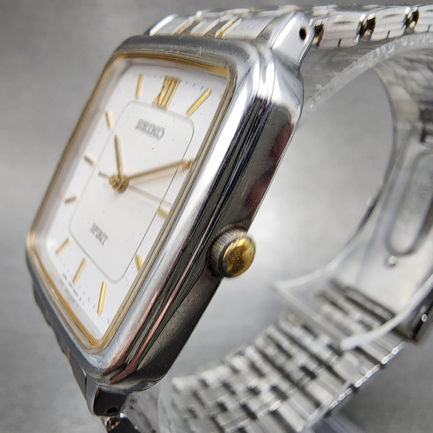 Seiko Spirit Tank Watch Men 28mm White Dial two Tone 7n01-5210 New Battery