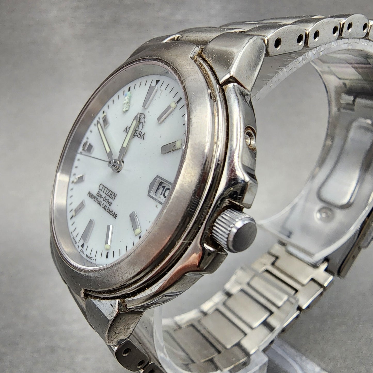Citizen Attesa Eco-Drive Watch Men 36mm White Dial Titanium Date Perpetual Cal