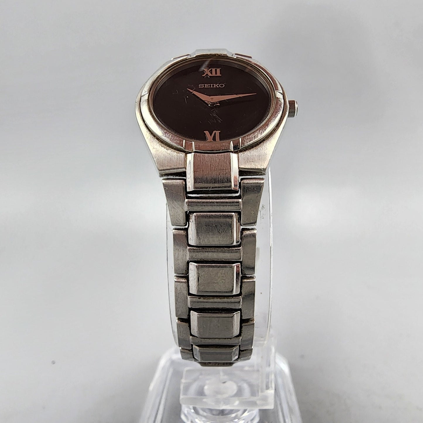Seiko Watch Women 22mm Black Dial Silver Tone Round 1N00-0LS0 New Battery