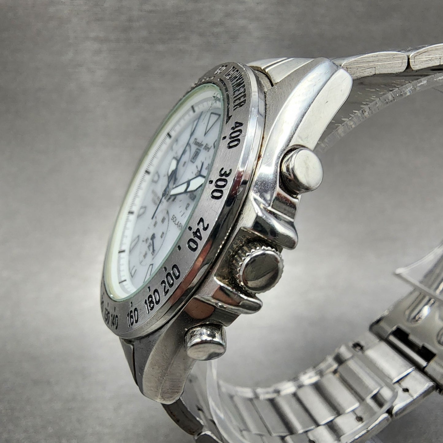 Citizen Thunderbird Chronograph Watch Men 40mm White Dial Steel Date Solar Runs