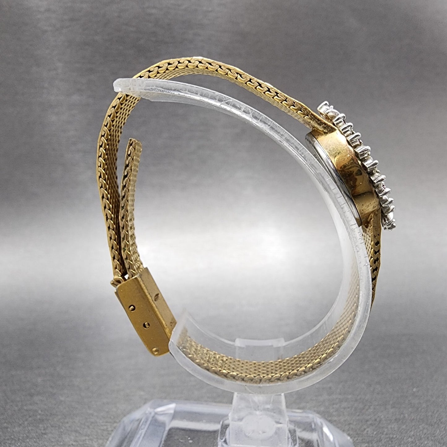Lucien Piccard Dufonte Watch Women 14mm Champagne Dial Gold Tone Ruby Bezel Runs