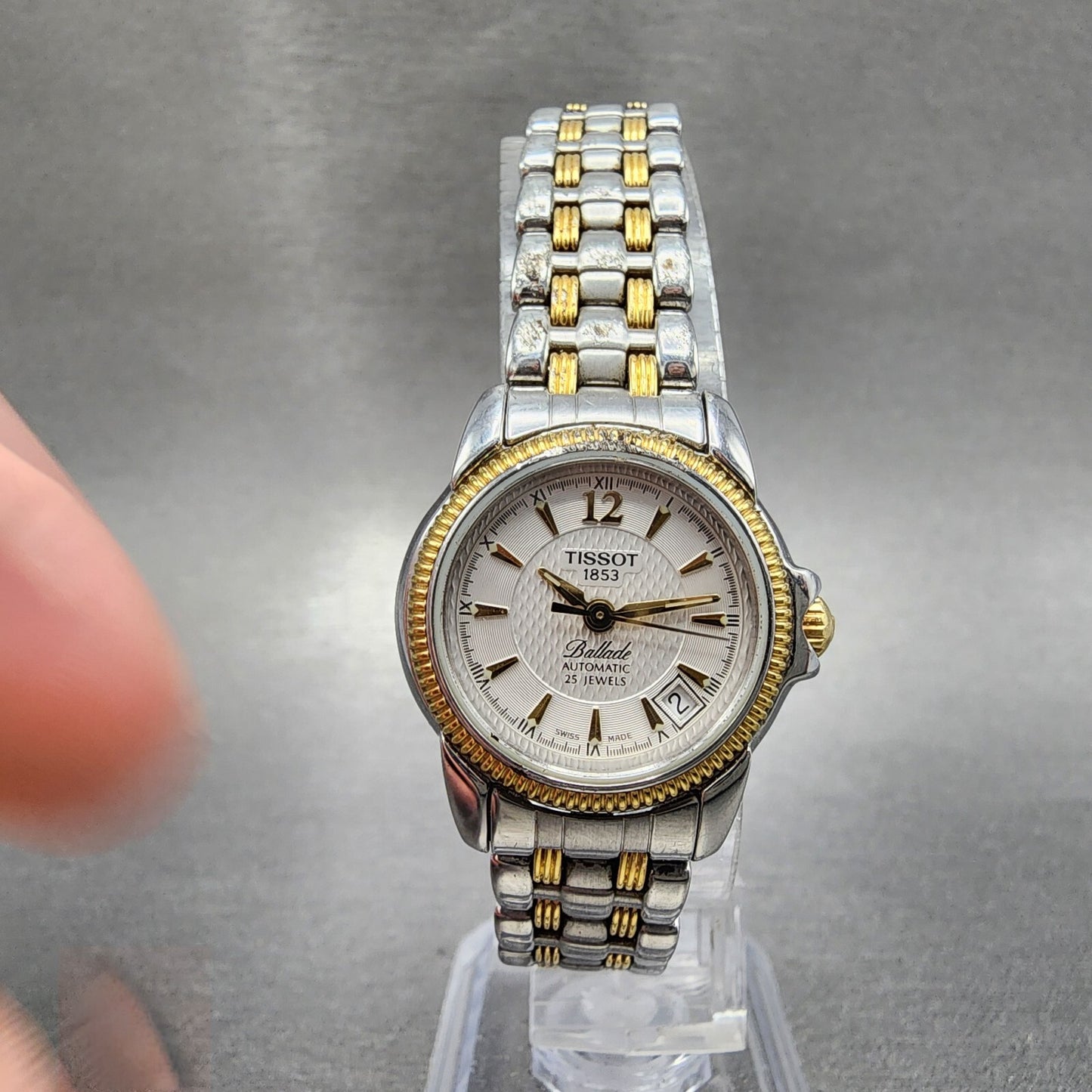 Tissot Ballade Automatic Watch Women 24mm White Dial Two Tone Date Round Runs
