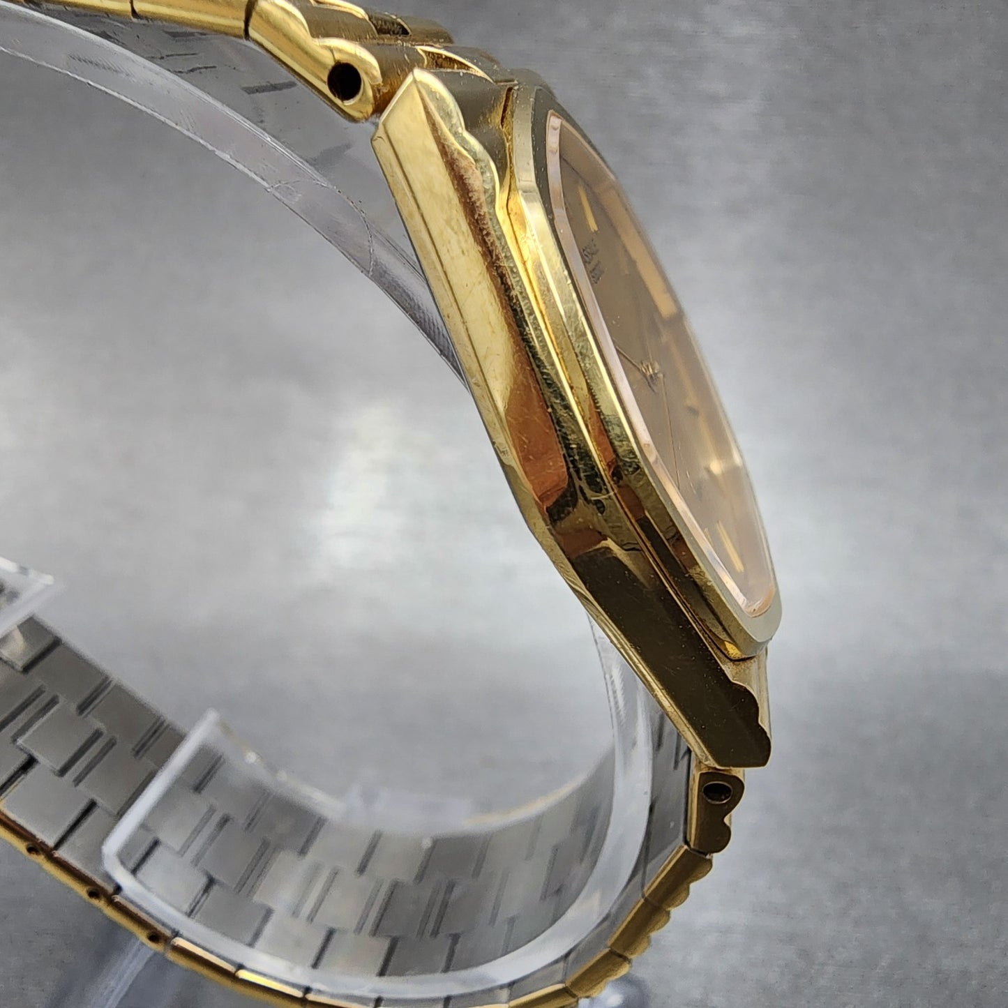 Seiko Lassale Watch Men 32mm Champagne Dial Gold Tone Date 7752-5019 New Battery