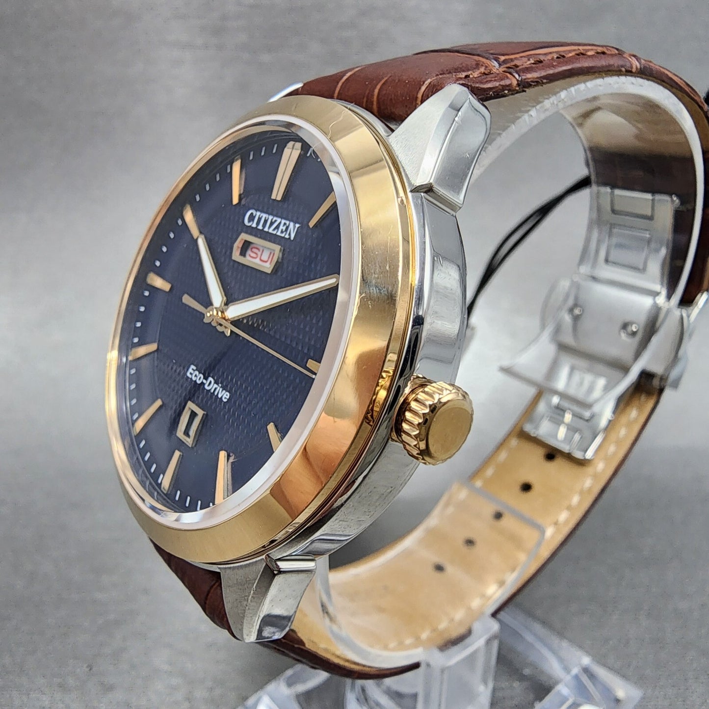 Citizen Eco-Drive Watch Men 40mm Blue Dial Two Tone Daydate Round AW0096-06L