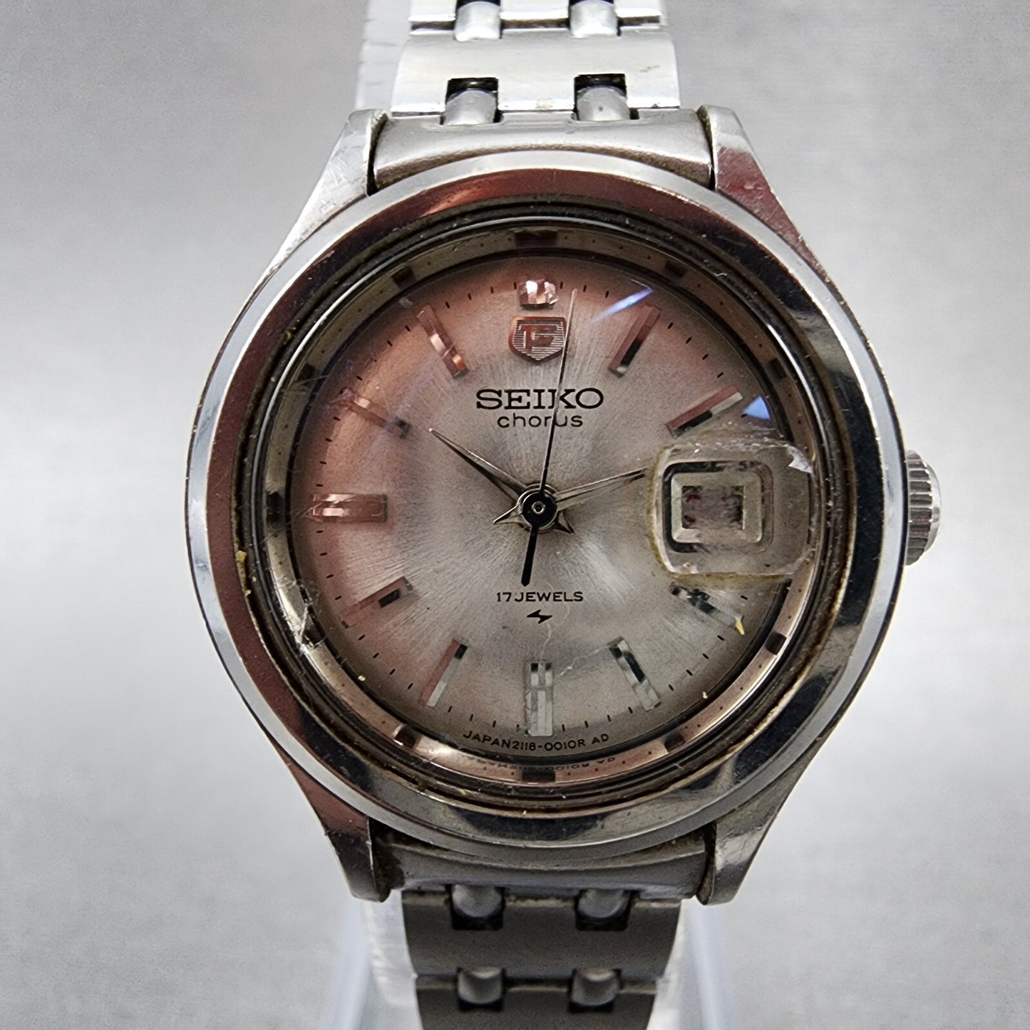 Seiko Chorus Watch Women 25mm Silver Dial Silver Tone Date Manual 2118-0200 Runs