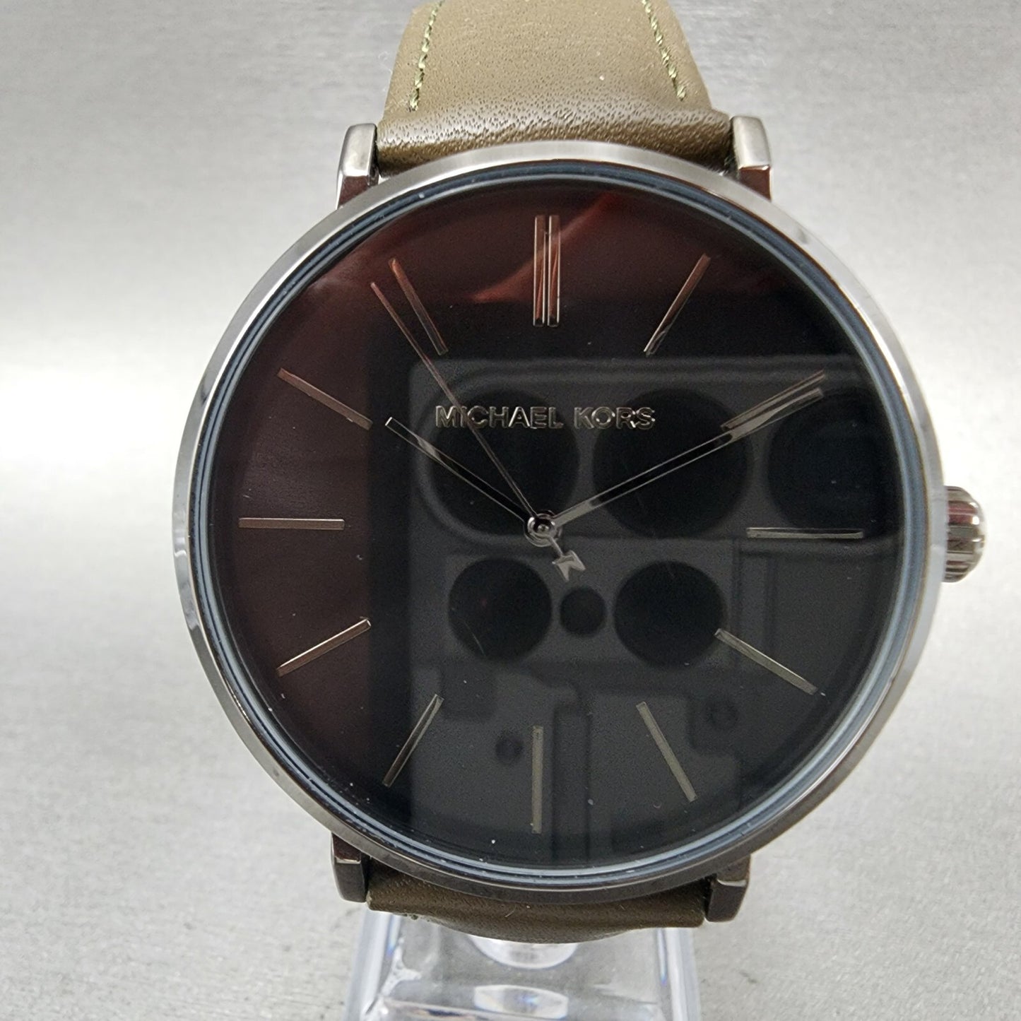 Michael Kors Auden Watch Men 41mm Black Dial Gray Tone MK7147 Round New Battery