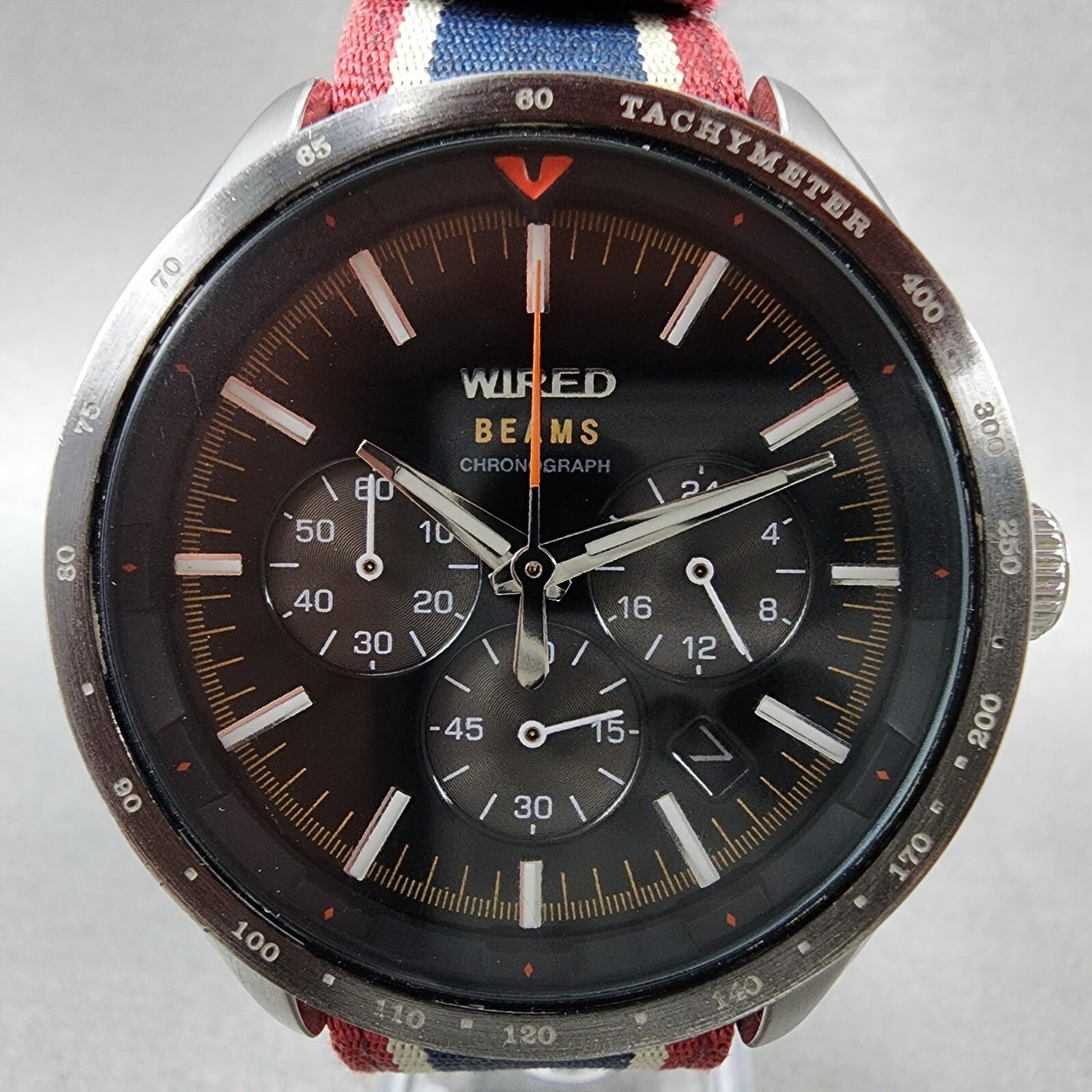 Seiko Wired Chronograph Watch Men 44mm Black Dial Silver Tone VK63-k009 NewBat