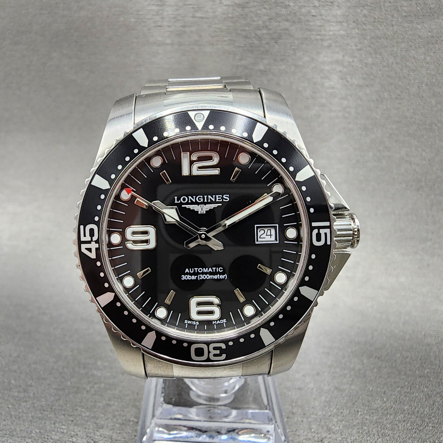 Longines Hydraconquest Automatic Watch Men 42mm Black Dial Steel Date L3.742.4